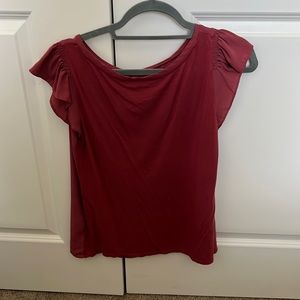 Loft Size Small Short Sleeve Dark Pink Blouse with Flutter Sleeve.